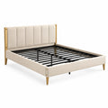 Modernes Polsterbett 160 × 200 cm in Beige/Gold mit Metalllattenrost, 170 × 213 × 120 cm