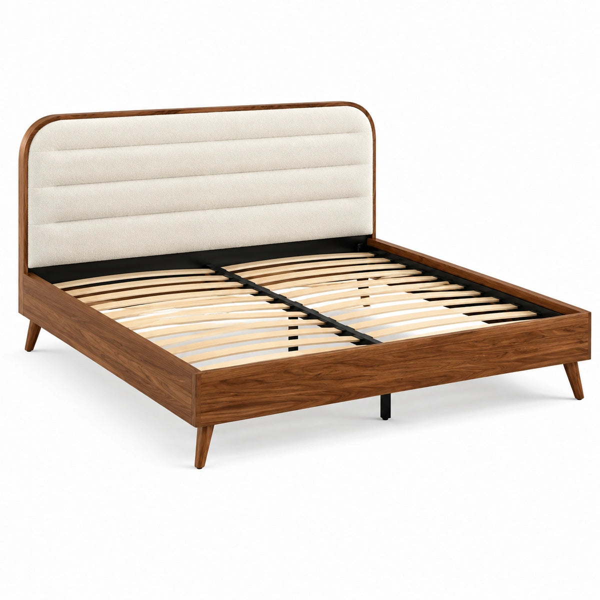 Bettgestell 160 x 200 cm, 216 x 176 x 110 cm, Walnussbraun mit cremeweißem Polsterkopfteil