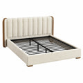 Polsterbett 160 × 200 cm in Creme, Braun und Schwarz mit Bouclé-Bezug, hohem Kopfteil und Metall-Lattenrost