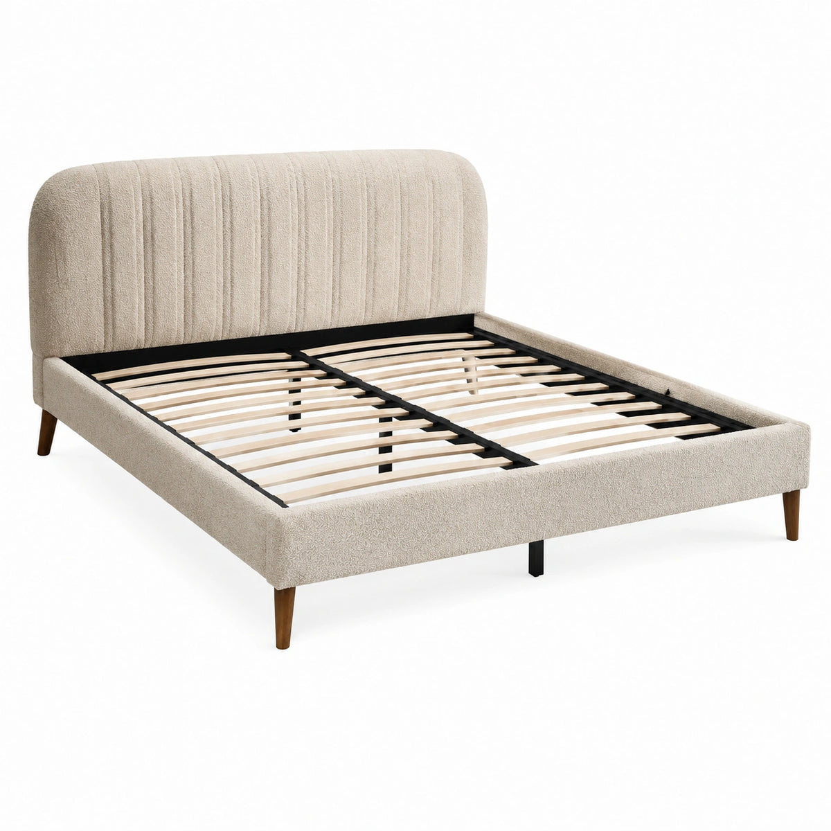 Polsterbett 160 x 200 cm Beige mit Bouclé-Bezug, Lattenrost und gepolstertem Kopfteil