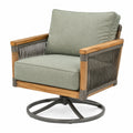 Drehbarer Outdoor-Sessel mit Holzrahmen und Seilbespannung, 85 × 85 × 90 cm, Grün/Braun/Grau/Schwarz