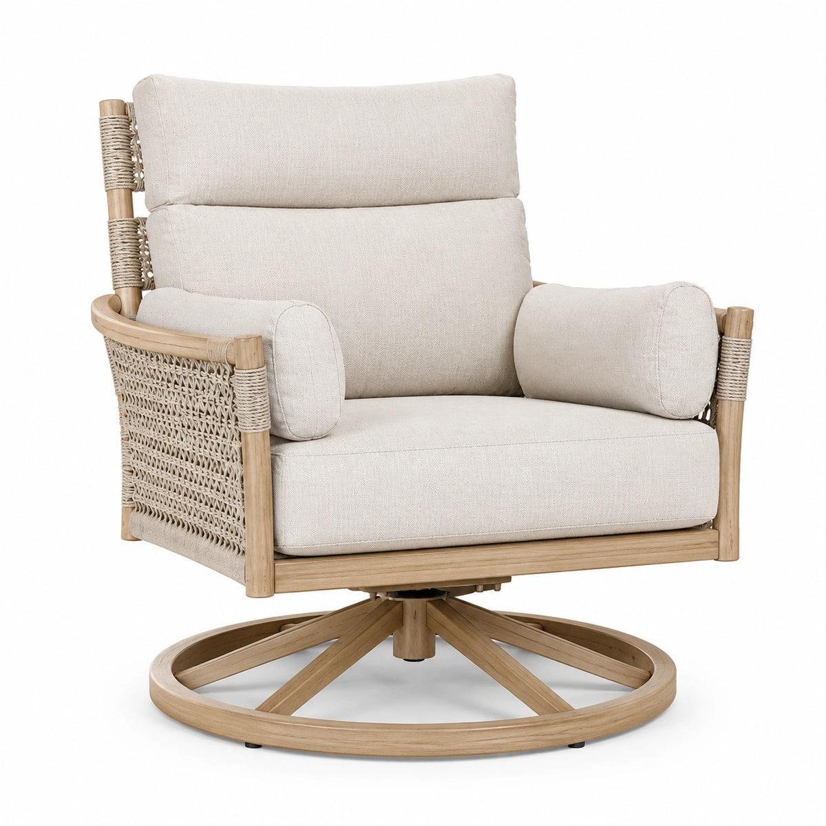 Drehsessel 82 x 85 x 96 cm in Natur/Beige mit Holzgestell und Seilgeflecht