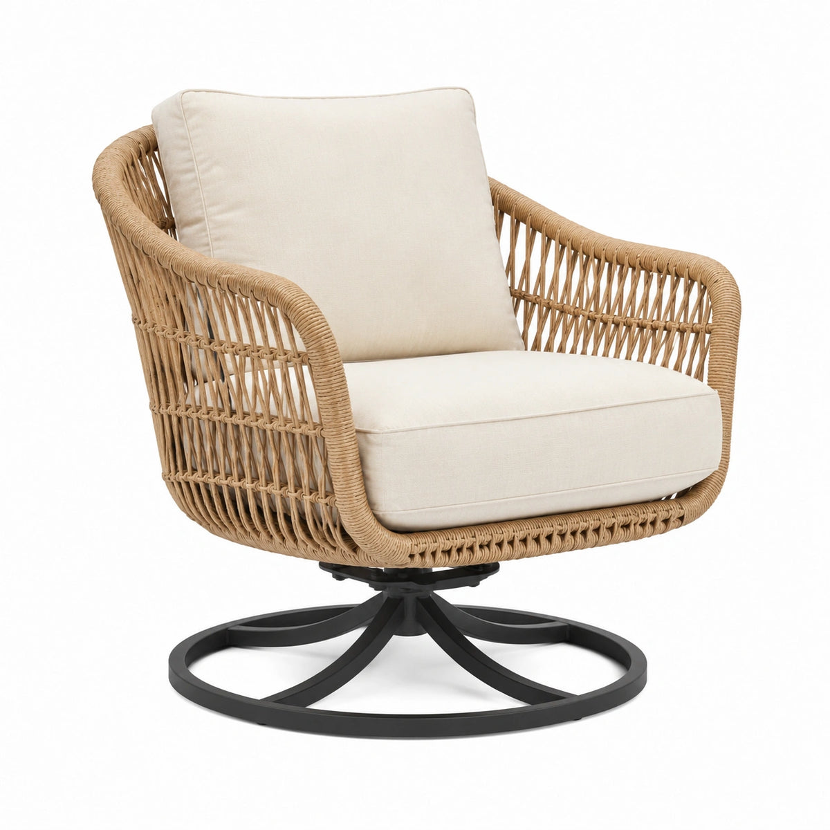 Drehbarer Polyrattan-Sessel 85 × 80 × 90 cm in Natur, Creme und Schwarz