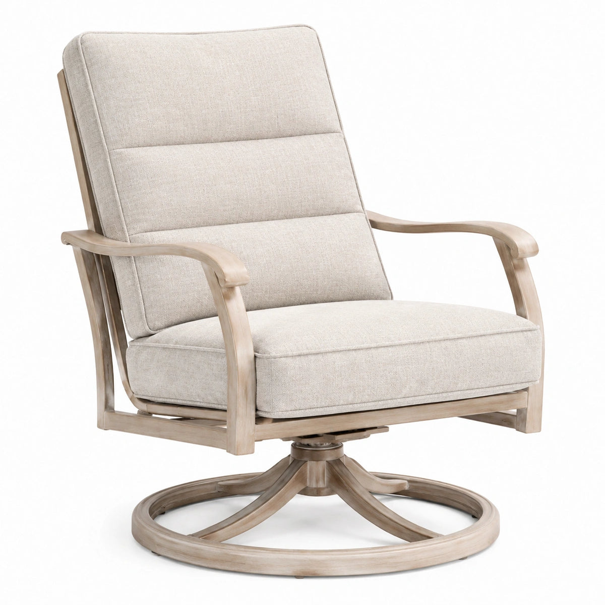 Drehbarer Sessel 78 x 85 x 101 cm mit Textilbezug in Beige und Holzrahmen in Naturholz
