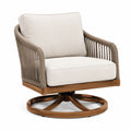 Drehbarer Sessel aus Holz mit Seilgeflecht und Polsterung in Beige/Braun, 82 × 85 × 83 cm
