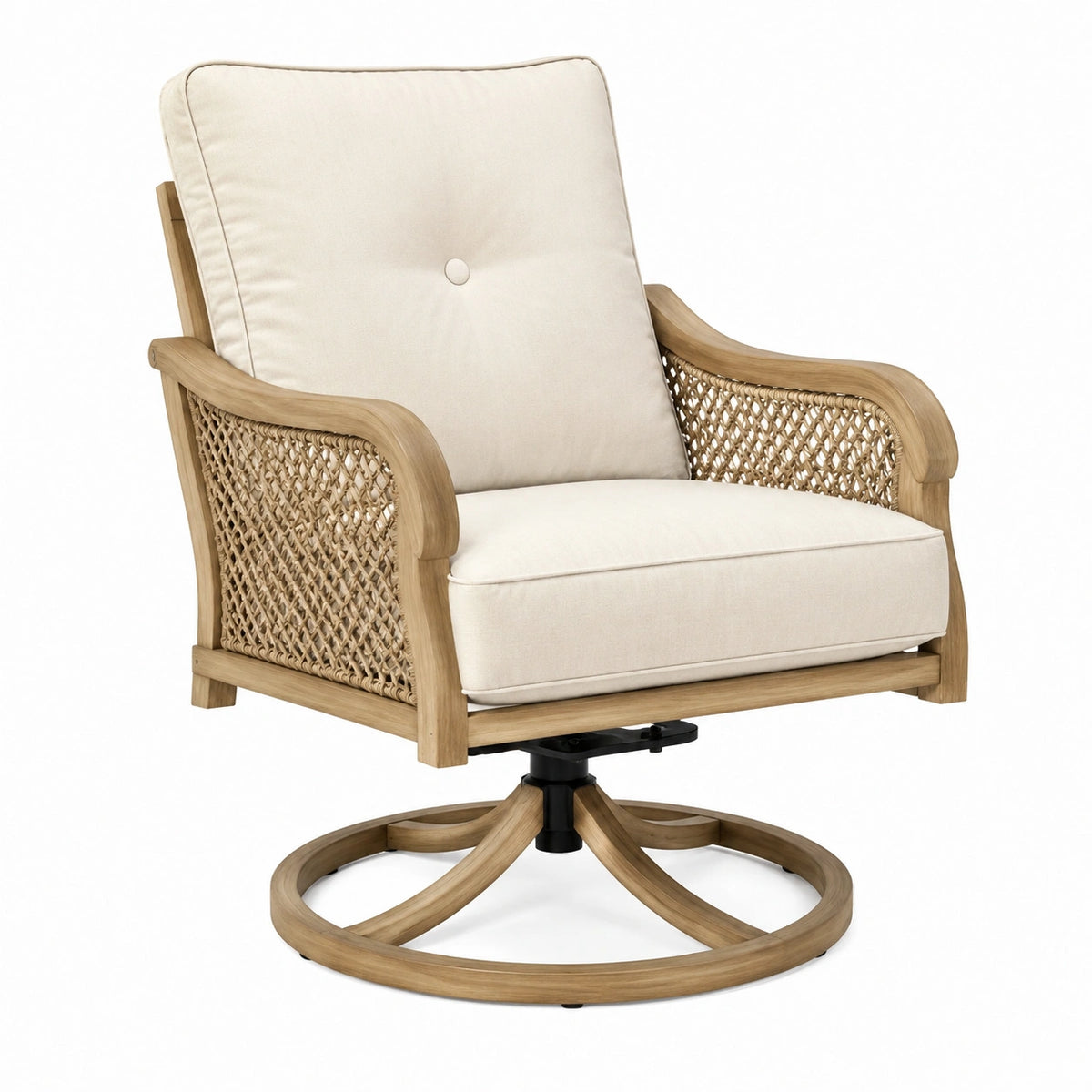 Drehsessel aus Holz und Rattan in Beige/Natur, 82 × 88 × 100 cm