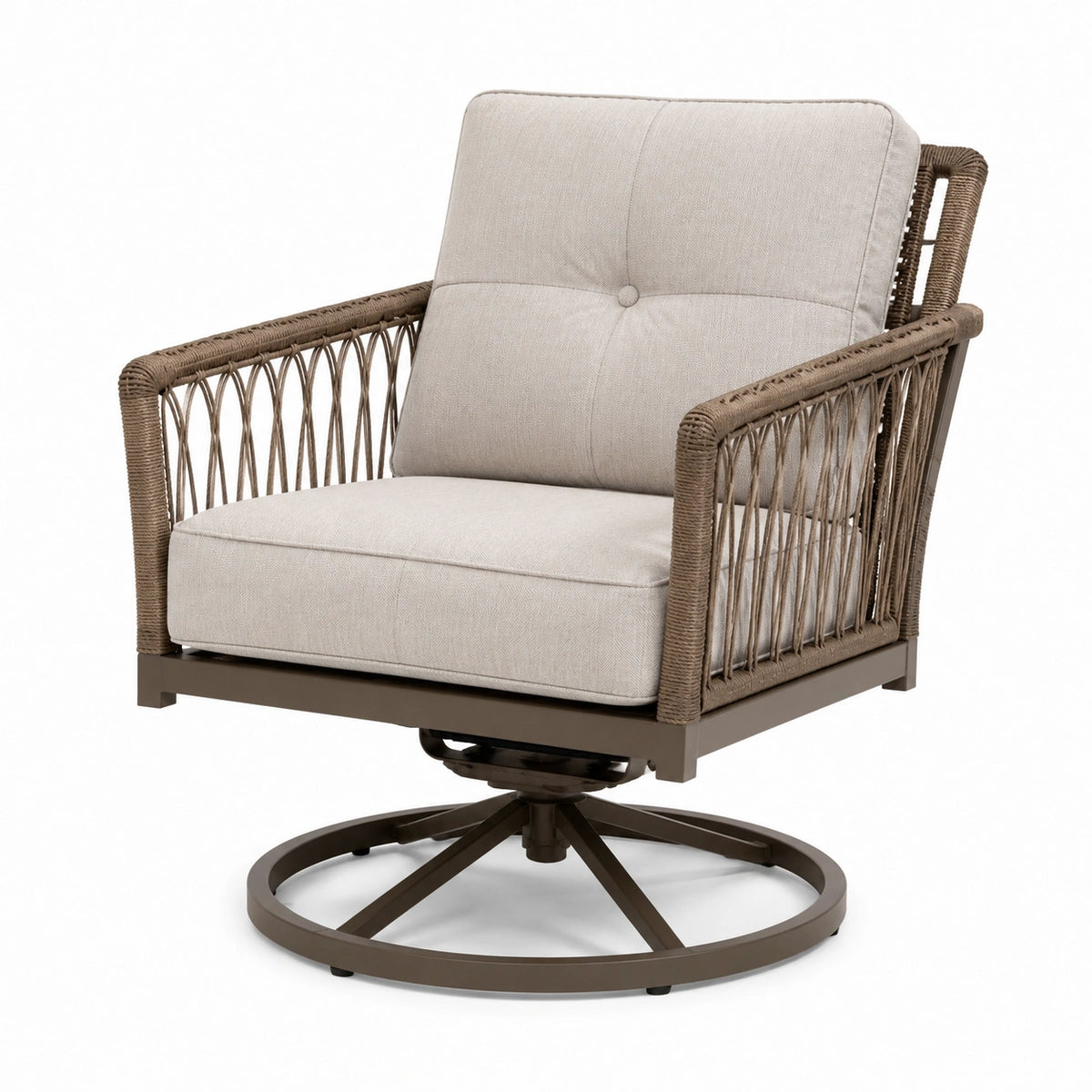 Drehbarer Geflechtsessel Beige/Braun, 82 × 88 × 92 cm