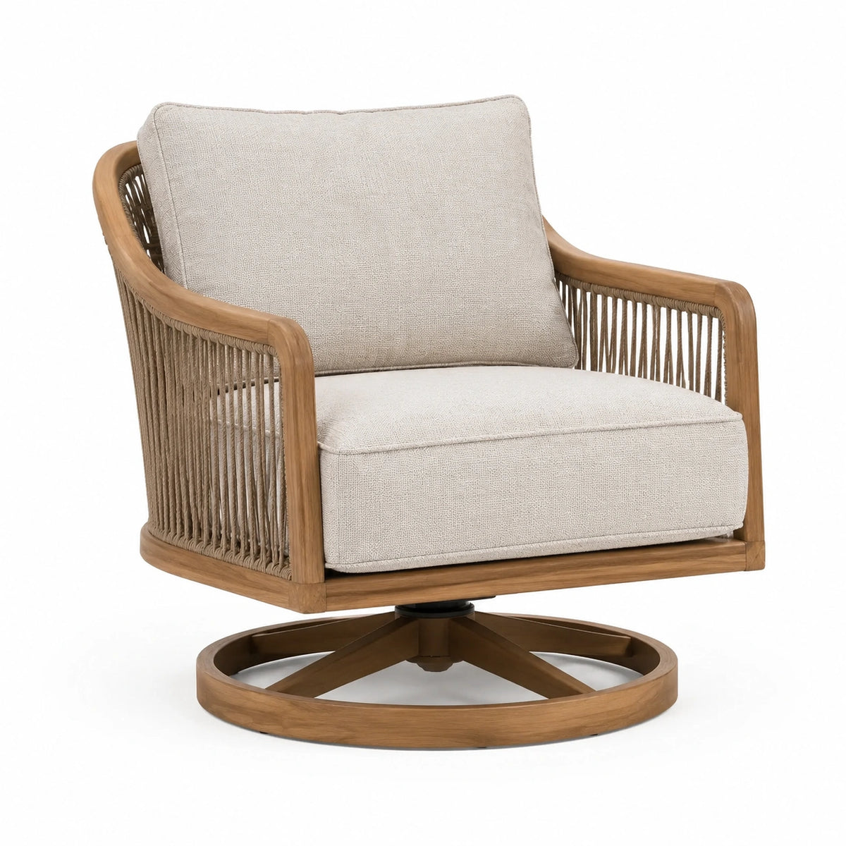 Drehsessel aus Holz in Naturbraun/Beige mit Kordelgeflecht, 80 × 78 × 84 cm