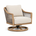 Drehbarer Sessel aus Holz mit Seilgeflecht und Polstern, 86 × 82 × 88 cm, Naturholz/Beige/Grau