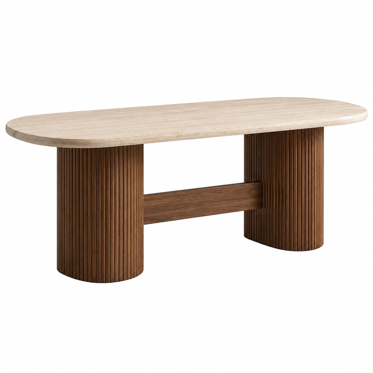 Ovaler Esstisch 180 × 90 × 75 cm in Beige und Braun mit geriffeltem Holzgestell