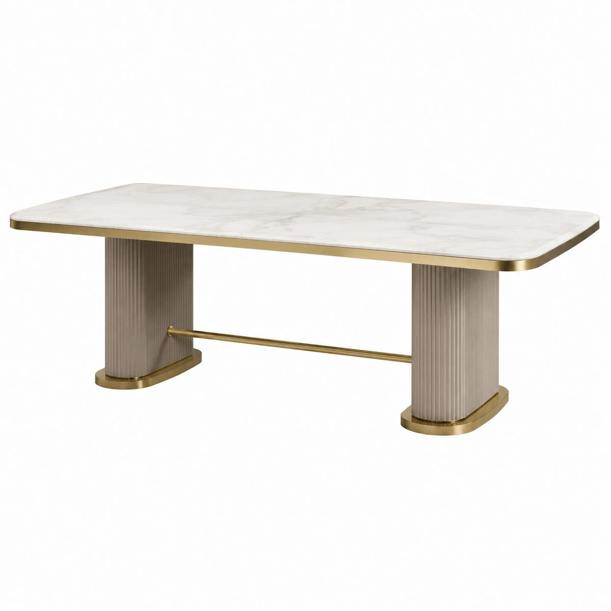 Esstisch 180 × 90 × 75 cm aus Keramik und Metall in Weiß/Gold