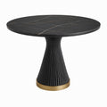 Runder Esstisch Ø 110 x 75 cm in schwarzer Marmoroptik mit geripptem Metallfuß und goldfarbenem Standring
