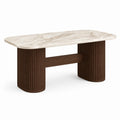Marmoroptik in Creme und Braun mit geriffeltem Holzgestell, 180 × 90 × 75 cm