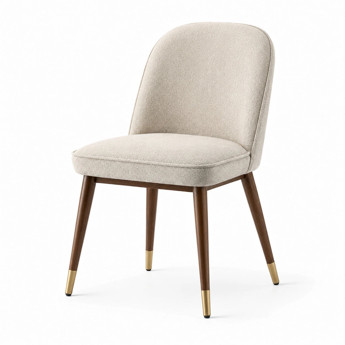 Moderner Polsterstuhl in Beige mit braunen Holzbeinen und goldfarbenen Details, 50 x 58 x 84 cm