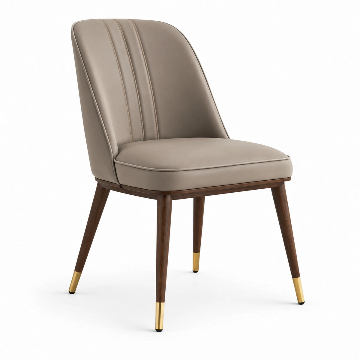 Retro-Polsterstuhl aus Kunstleder mit Holzbeinen, 54 × 63 × 86 cm, Taupe/Dunkelbraun/Gold