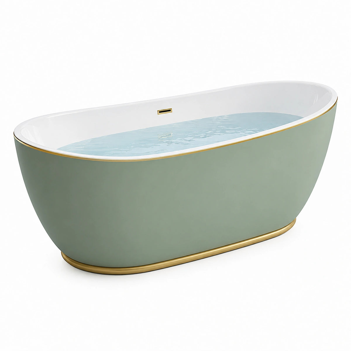 Freistehende ovale Acryl-Badewanne 170 × 75 × 58 cm Grün/Weiß/Gold