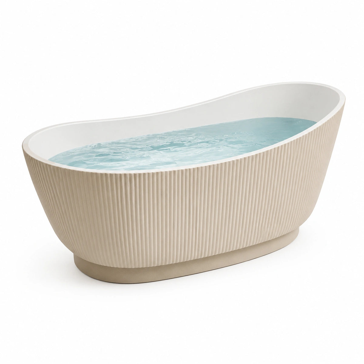 Freistehende Acryl-Badewanne 170 × 75 × 58 cm, Elfenbein/Weiß, geriffelte Oberfläche