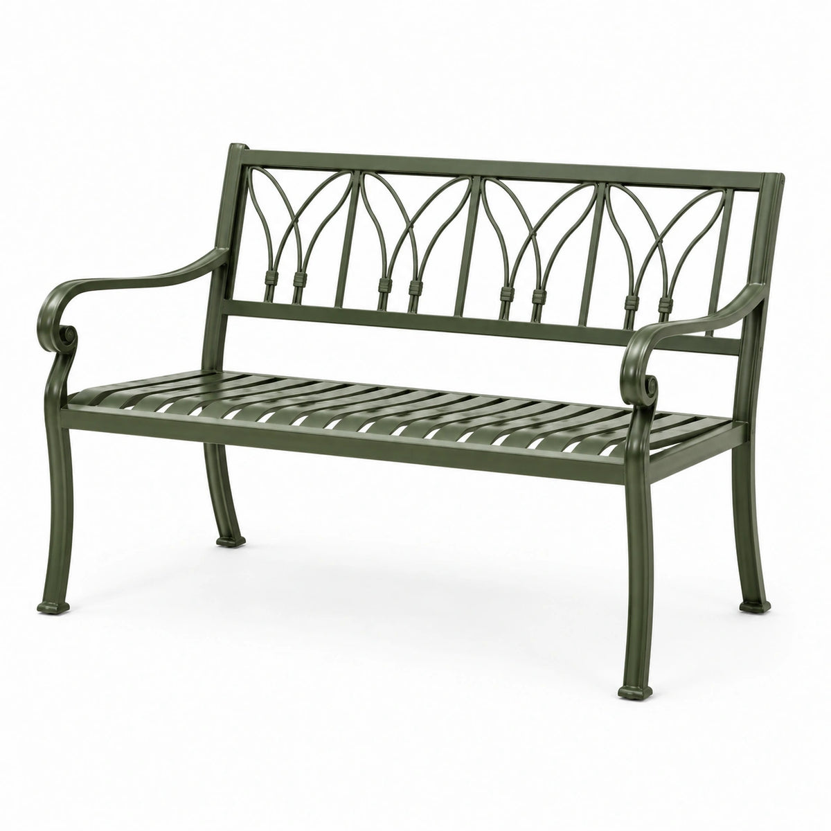 Klassische Metall-Gartenbank in Dunkelgrün, 125 x 60 x 90 cm