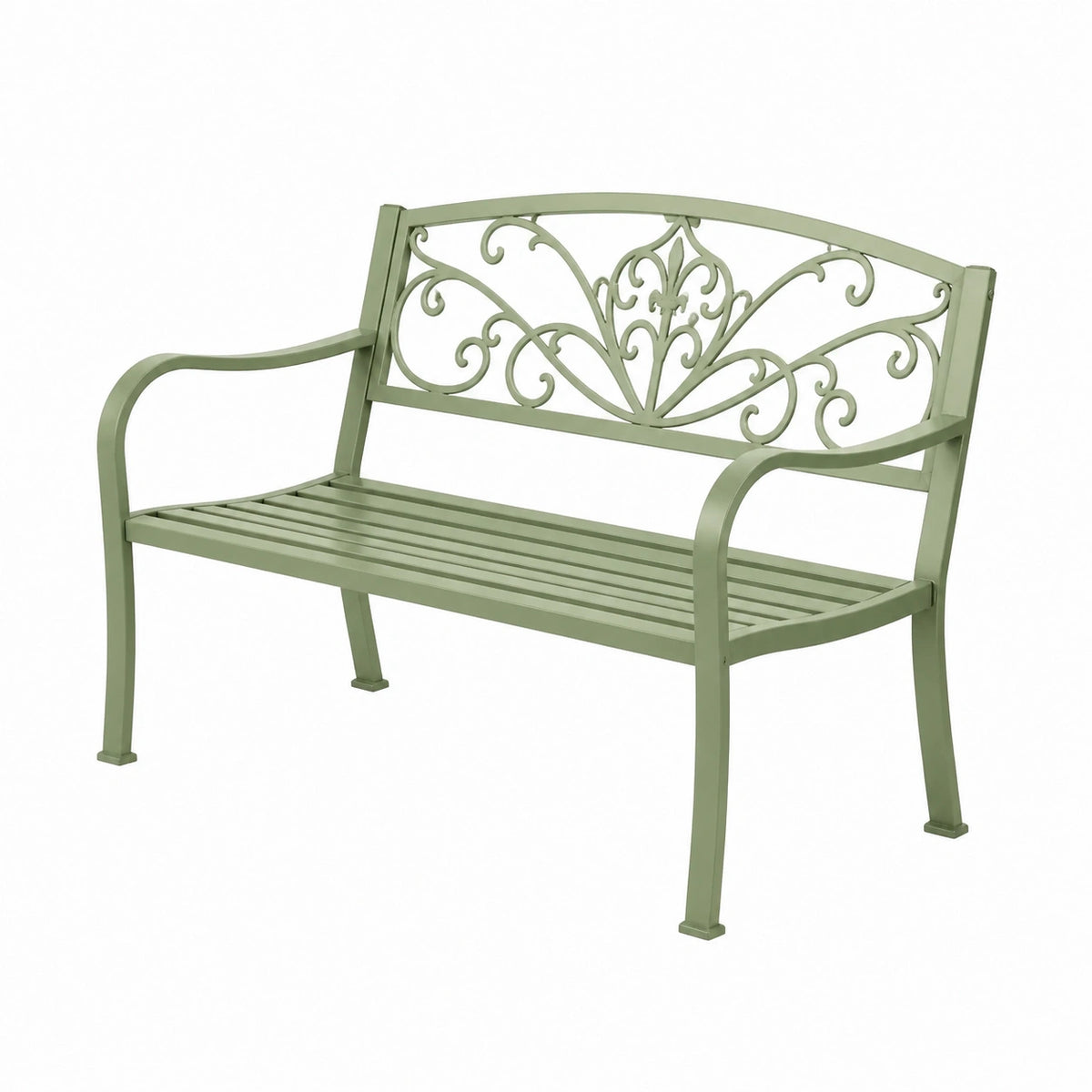 Gartenbank im Landhausstil aus Metall, Salbeigrün, 122 × 61 × 92 cm