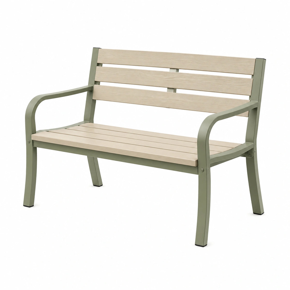Gartenbank mit Armlehnen, Metall und Kunststoff, 120 × 60 × 85 cm, Beige/Grün